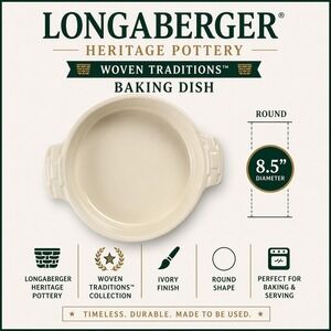 Longaberger Pottery Woven Traditions Ivory Round Casserole Baking Dish Vitrified